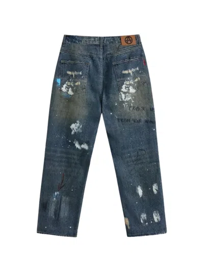 Acupuncture 1993 Graffiti-print Distressed Jeans In Black
