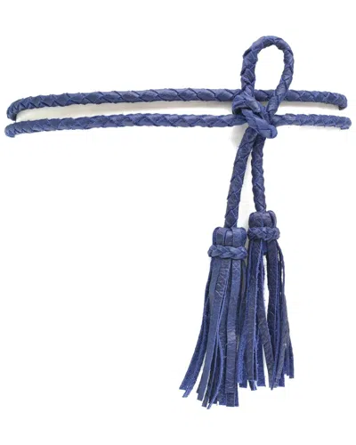 Ada Collection Fringe Soga Leather Belt In Blue