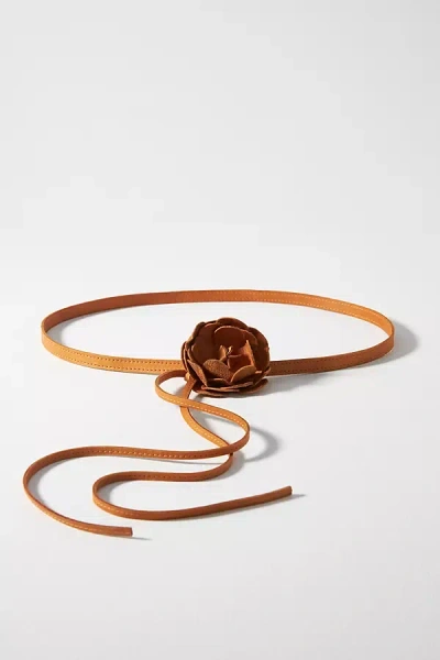 Ada Flower Tie Belt In Brown