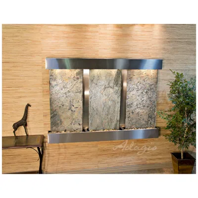 Adagio Olympus Falls 54" Green Slate & Steel Modern Wall Fountain