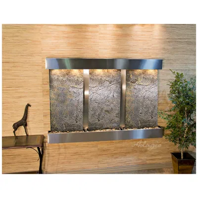 Adagio Olympus Falls 54"h Green Stone Indoor Steel Wall Fountain