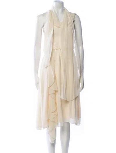 Pre-owned Adam Cowl Neck Long Dress In Neutral