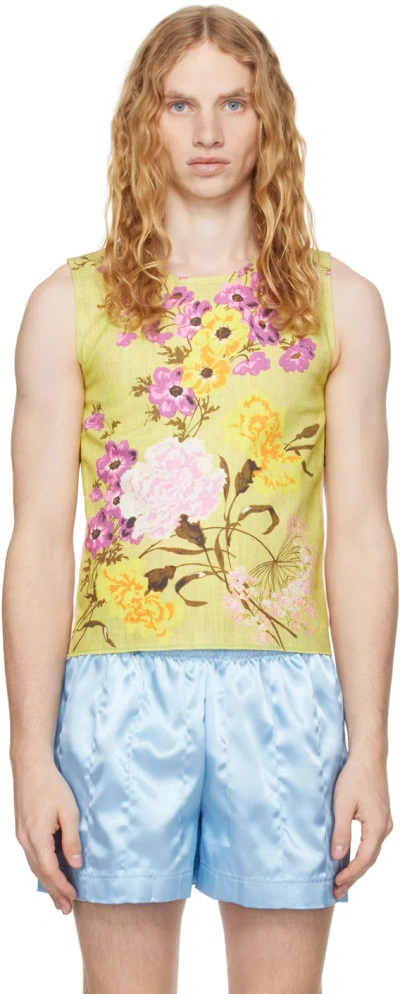 Adam Jones Green Floral Tea Towel Tank Top In Yellow