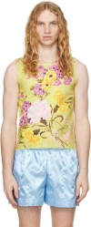 Adam Jones Green Floral Tea Towel Tank Top In Cream
