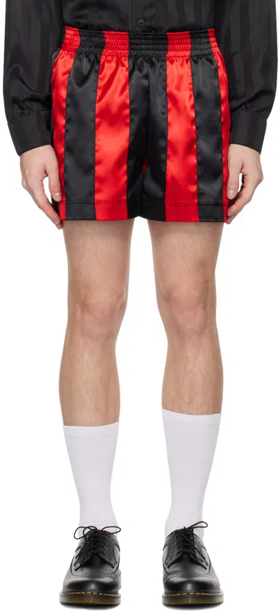 Adam Jones Ssense Exclusive Black & Red Stripe Ribbon Footy Shorts In Black/red