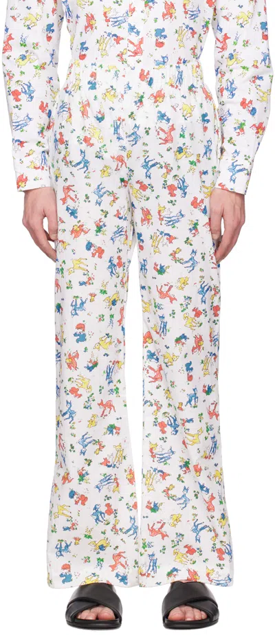Adam Jones White Deer Print Trousers In Multi