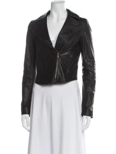 Pre-owned Adam Lamb Leather Biker Jacket In Gray