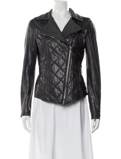 Pre-owned Adam Leather Biker Jacket In Gray