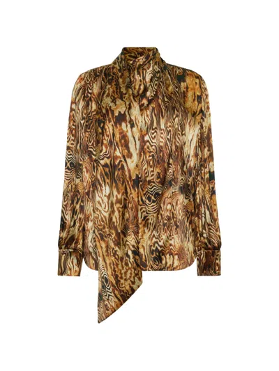 Adam Lippes Ainsley Wood-grain Print Blouse In Brown