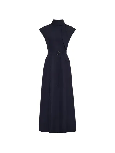 Adam Lippes Akane Belted Midi Dress In Blue