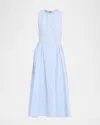 Adam Lippes Aliena Striped Cotton Sleeveless Midi Dress In Blue