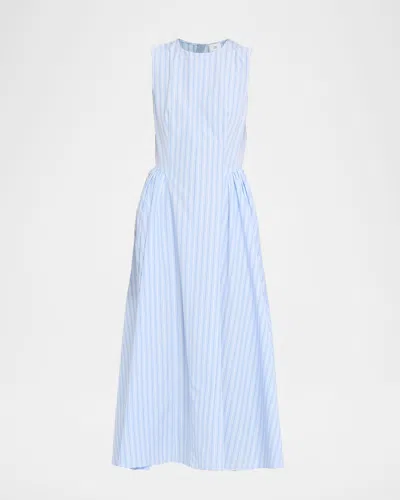 Adam Lippes Aliena Striped Cotton Sleeveless Midi Dress In Blue