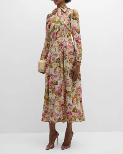 Adam Lippes Alison Floral Crepe De Chine Long-sleeve Maxi Dress In Pink