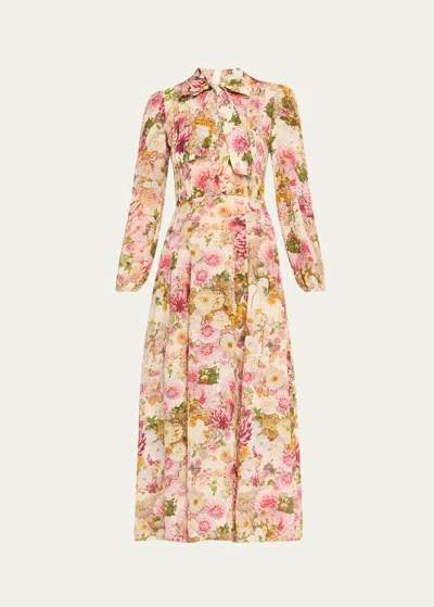 Adam Lippes Alison Floral Crepe De Chine Long-sleeve Maxi Dress In Cream Multi