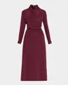 Adam Lippes Amandine Draped Long-sleeve Belted Midi Dress In Burgundy