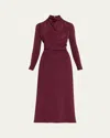 Adam Lippes Amandine Draped Long-sleeve Belted Midi Dress In Red