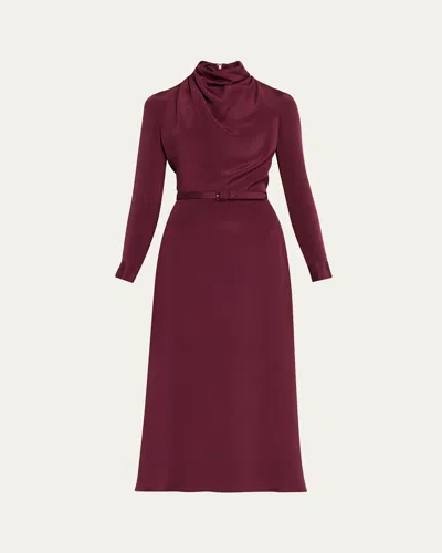ADAM LIPPES AMANDINE DRAPED LONG-SLEEVE BELTED MIDI DRESS