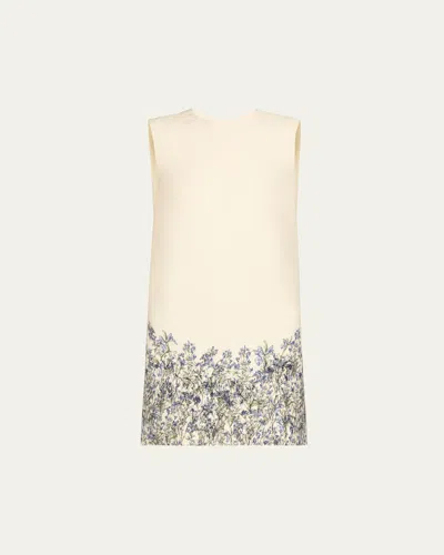 Adam Lippes Ani Floral Hem Wool Mini Dress In Lapisivory
