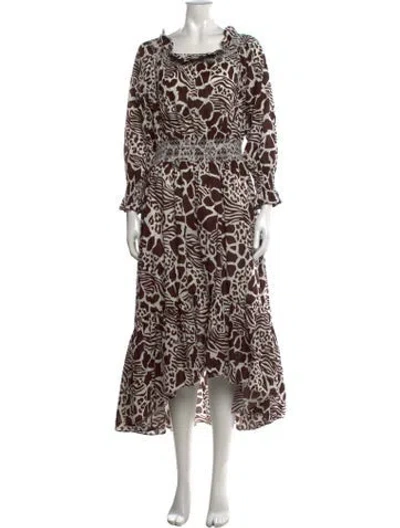 Pre-owned Adam Lippes Animal Print Long Dress In Brown