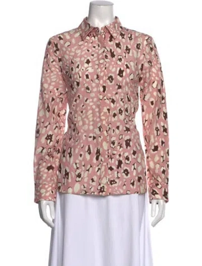 Pre-owned Adam Lippes Animal Print Long Sleeve Button-up Top In Pink