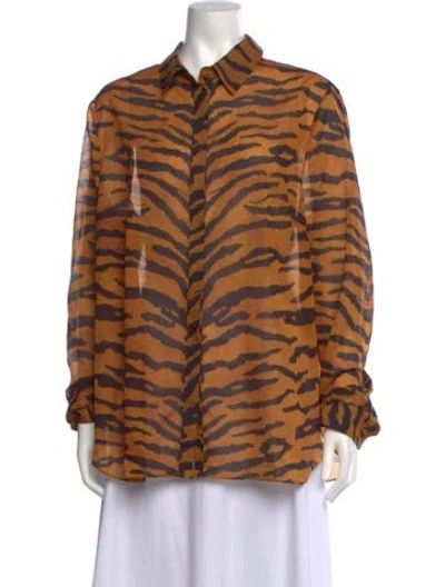 Pre-owned Adam Lippes Animal Print Long Sleeve Top In Brown