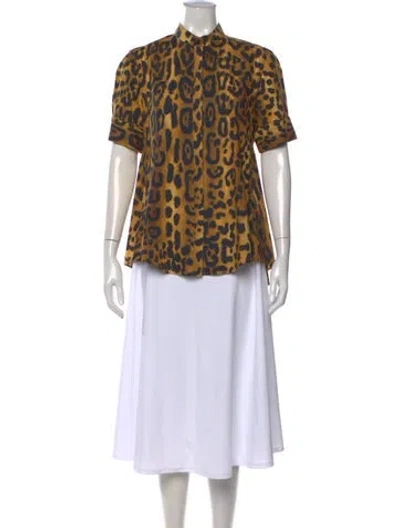 Pre-owned Adam Lippes Animal Print Short Sleeve Top In Brown