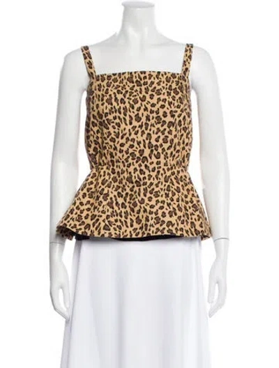 Pre-owned Adam Lippes Animal Print Square Neckline Top In Brown