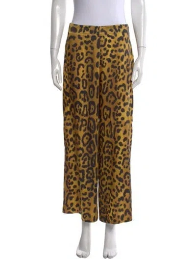 Pre-owned Adam Lippes Animal Print Wide Leg Pants In Yellow