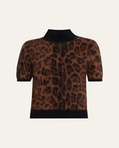 ADAM LIPPES ARI LEOPARD PRINT BRUSHED CASHMERE SWEATER