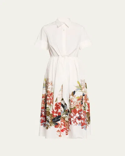 Adam Lippes Attacher Printed Tie-front Poplin Midi Dress In White