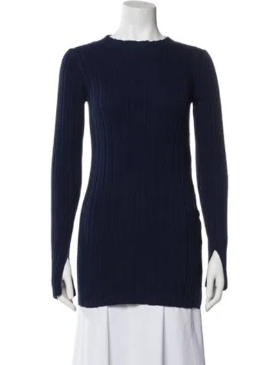 Pre-owned Adam Lippes Bateau Neckline Long Sleeve Top In Blue