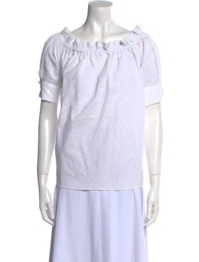 Pre-owned Adam Lippes Bateau Neckline Short Sleeve Top In White