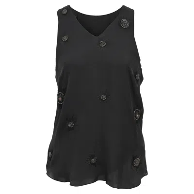 Adam Lippes Beaded Embroidered Sleeveless Top In Black Silk