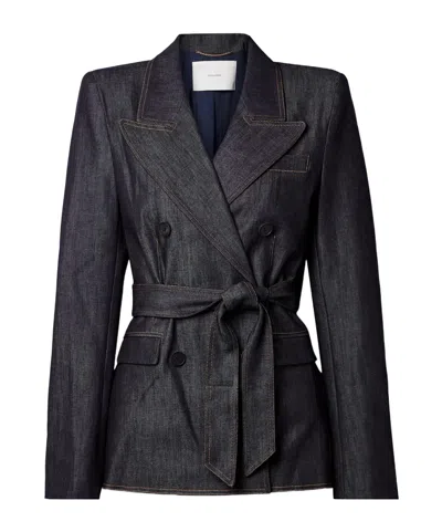 Adam Lippes Belted Double-breasted Denim Jacket In Black