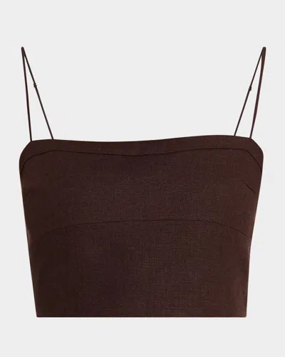 Adam Lippes Bex Fitted Linen Top In Brown