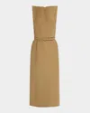 Adam Lippes Blaire Belted Midi Silk Wool Dress In Green
