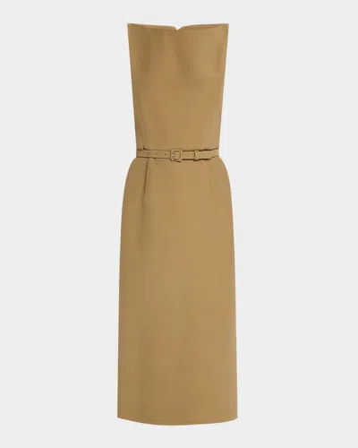 Adam Lippes Blaire Belted Midi Silk Wool Dress In Green