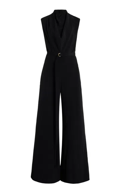 Adam Lippes Blythe Belted Silk Crepe Jumpsuit In Black