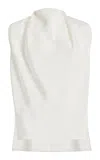 Adam Lippes Drape Neck Sleeveless Silk Crepe Tunic Top In Ivory