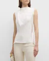 Adam Lippes Drape Neck Sleeveless Silk Crepe Tunic Top In Ivory