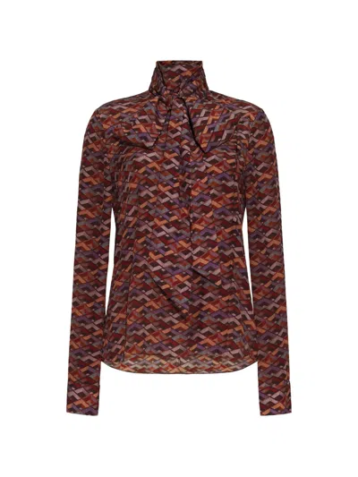 Adam Lippes Geometrisch Gemusterte Bluse Mit Schleifendetail In Brown