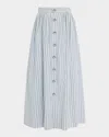 Adam Lippes Bryce Stripe Denim Button-front Midi Skirt In Stone Bluechalk
