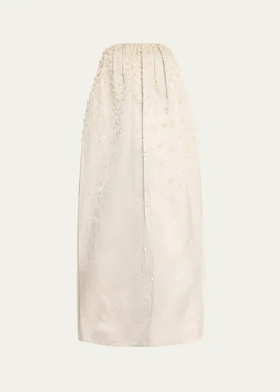 Adam Lippes Brynn Pearly Strapless Silk Dress In Silver Multi