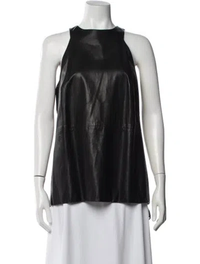Pre-owned Adam Lippes Calf Leather Crew Neck Top In Black