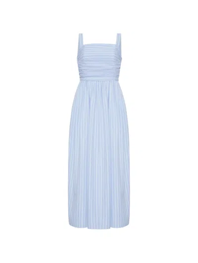 Adam Lippes Calista Striped Gathered Midi Dress In Blue