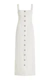 Adam Lippes Camille Button-detailed Stretch-cotton Crepe Midi Dress In White