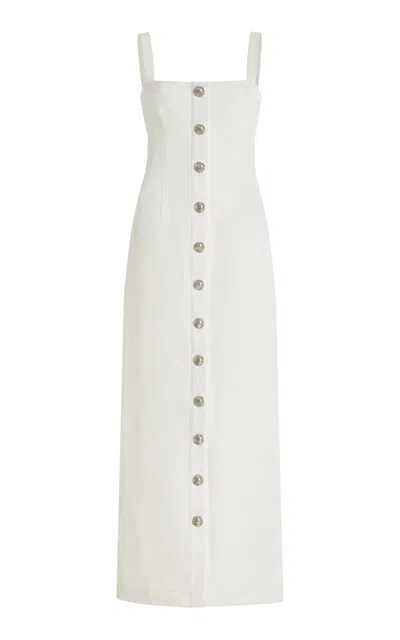 Adam Lippes Camille Button-detailed Stretch-cotton Crepe Midi Dress In White