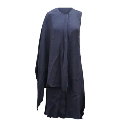 Adam Lippes Cape Dress In Navy Blue Viscose