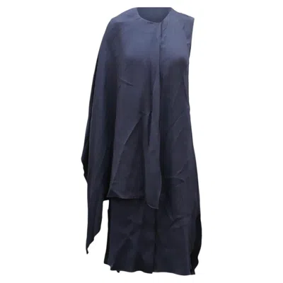Pre-owned Adam Lippes Cape Dress In Navy Blue Viscose