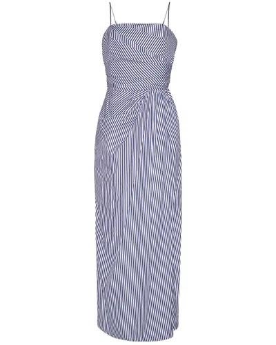 Adam Lippes Cari Wrap-effect Gathered Striped Cotton-poplin Midi Dress In Blue